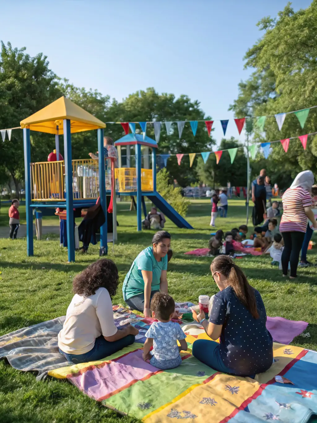 A candid shot of EVENT & BB volunteers leading an outdoor street performance in a low-income neighborhood, with local families watching and participating.